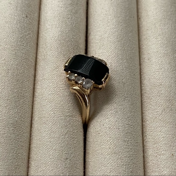 10k Gold Black Onyx Diamond Ring - Vintage - Picture 3 of 16